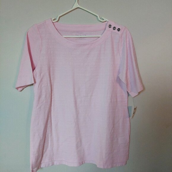 NEW Talbots Button Shoulder Tee - Textured Stripe, Pink , XS - Picture 1 of 8